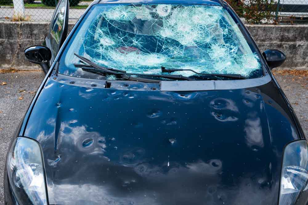 hail embedded in windshield Winlow, AZ